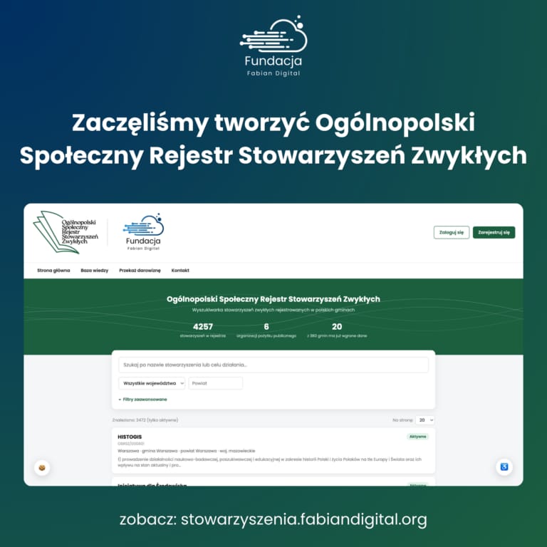 Powstaje pierwszy w Polsce Rejestr Stowarzyszeń Zwykłych tworzony przez Fundację Fabian Digital